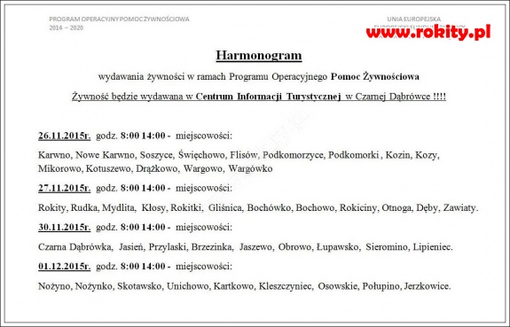 Harmonogram wydawania żywności
